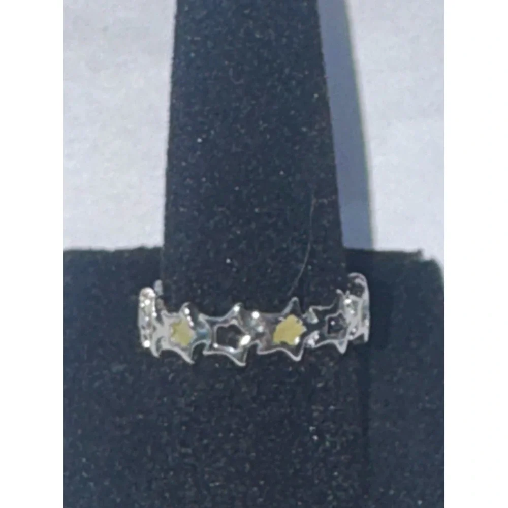 Silver Tone Star Adjustable Open Band Ring Metal Celestial Size 6